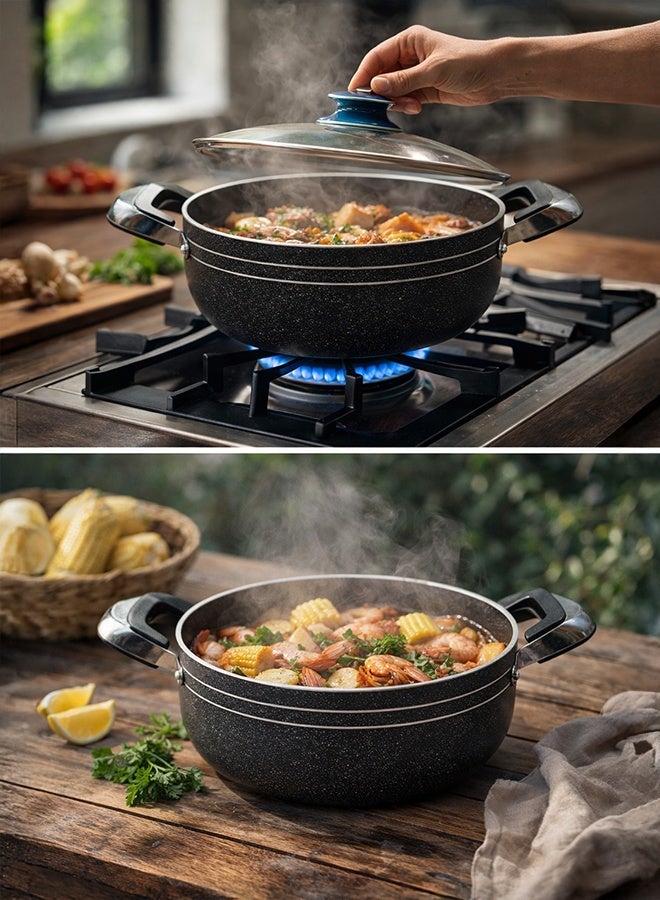 KAWASHI Dutch Oven 24cm with Glass Cover KW-SP - High-Quality Non-Stick Aluminium Cooking Pot, Even Heat Distribution, Durable Construction, Easy to Clean, Perfect for Healthy Home Cooking - Image 4